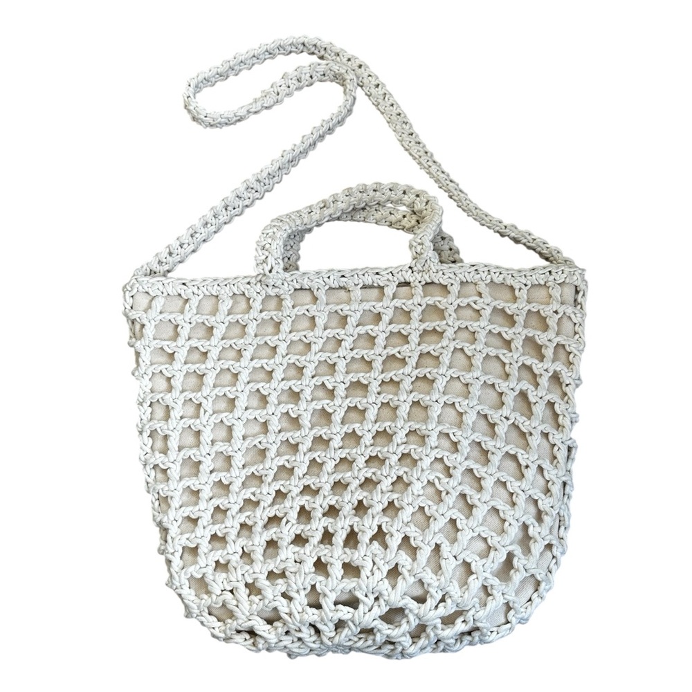 Madewell White Crochet Knit Shoulder Bag Crossbody Boho Beach Coastal Travel - Picture 6 of 7